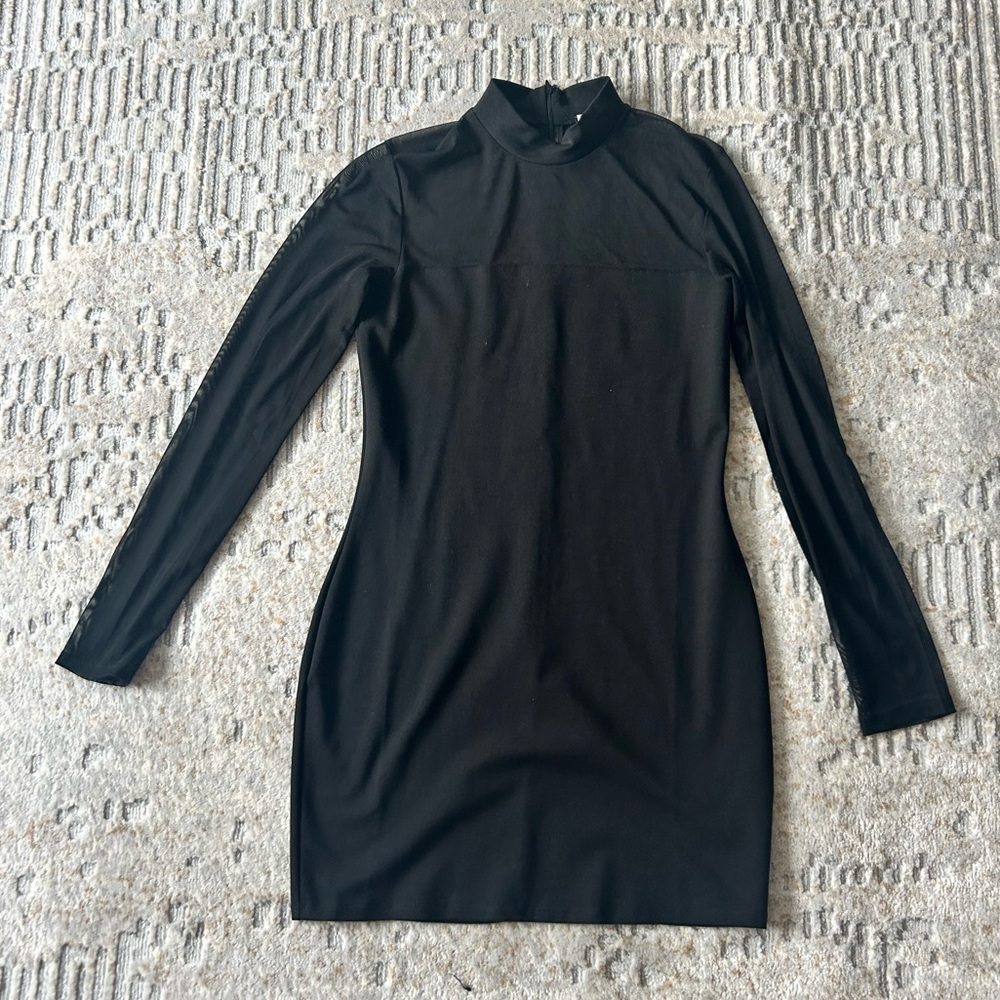 Superdown Black mini black dress mesh detail for sleeve and neckline size medium